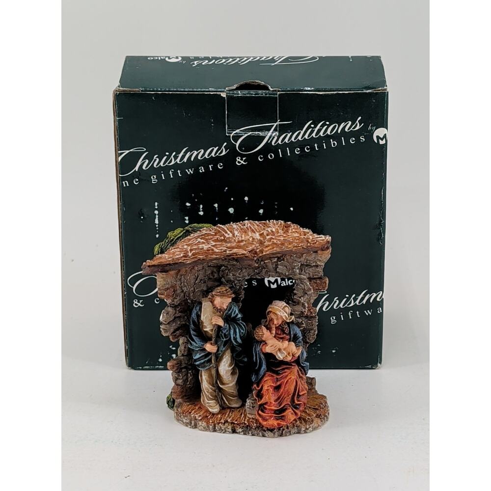 Vintage Nativity Figurine By Malco Mary Joseph Baby Jesus Manger Christmas